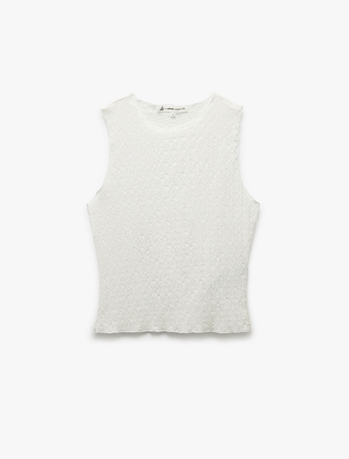 Bisiklet Yaka Kolsuz Dokulu Slim Fit Crop Üst