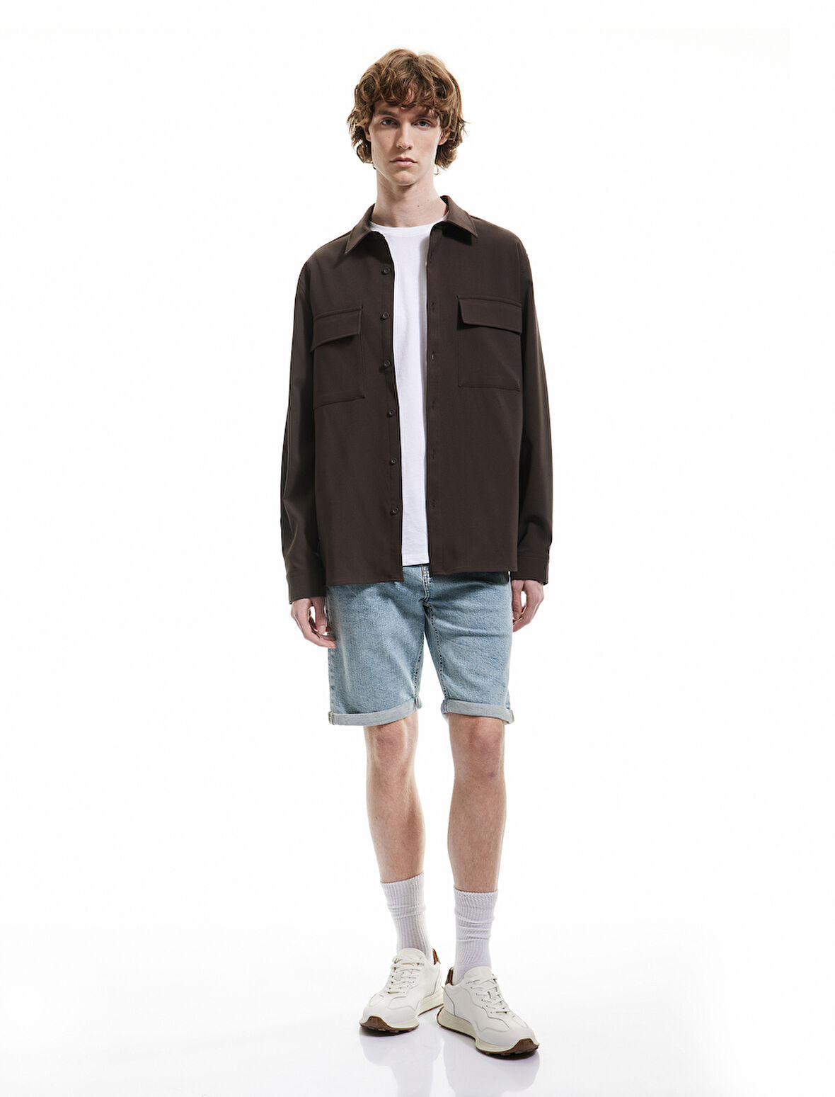 Pamuklu Slim Fit Katlamalı Paça Bermuda Jean Şort