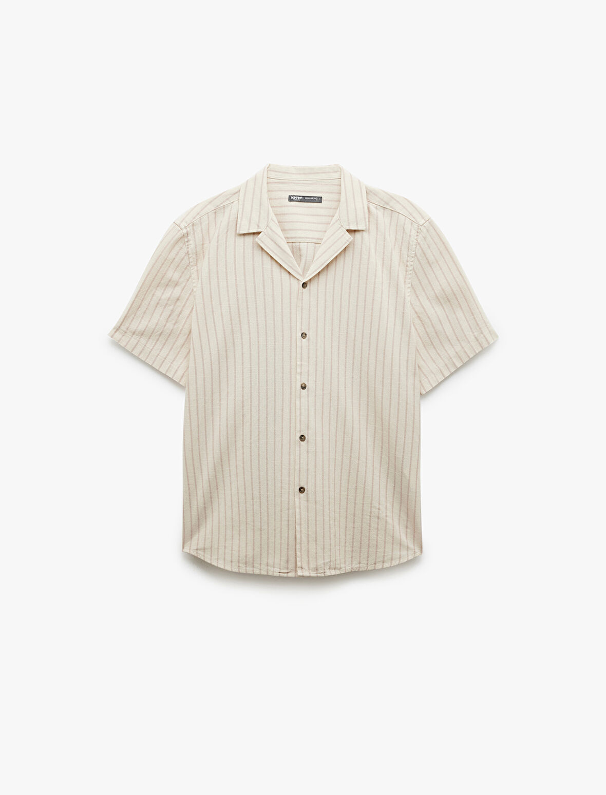 Kısa Kollu Regular Fit Devrik Yaka Pamuklu Çizgili Gömlek