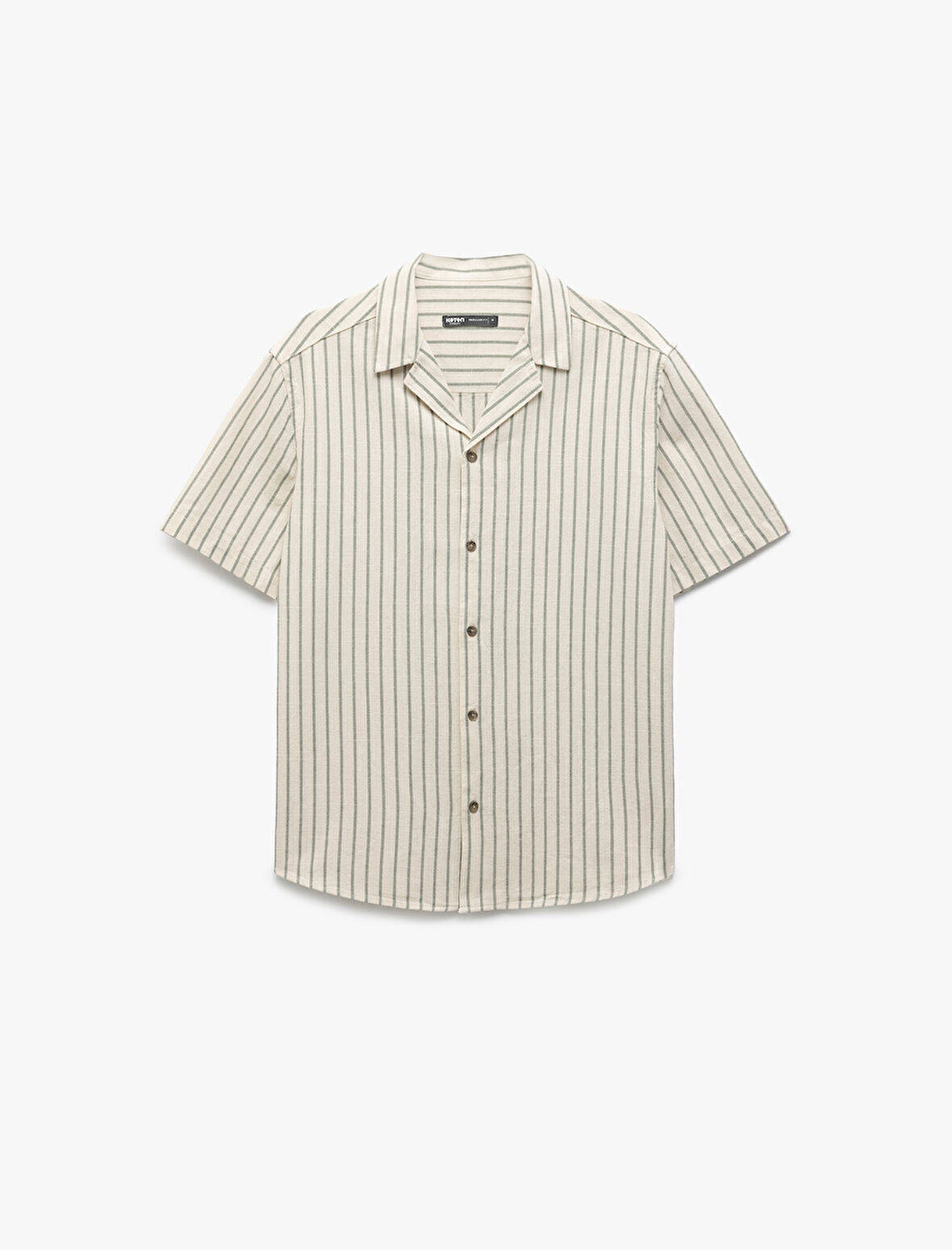 Kısa Kollu Regular Fit Devrik Yaka Pamuklu Çizgili Gömlek