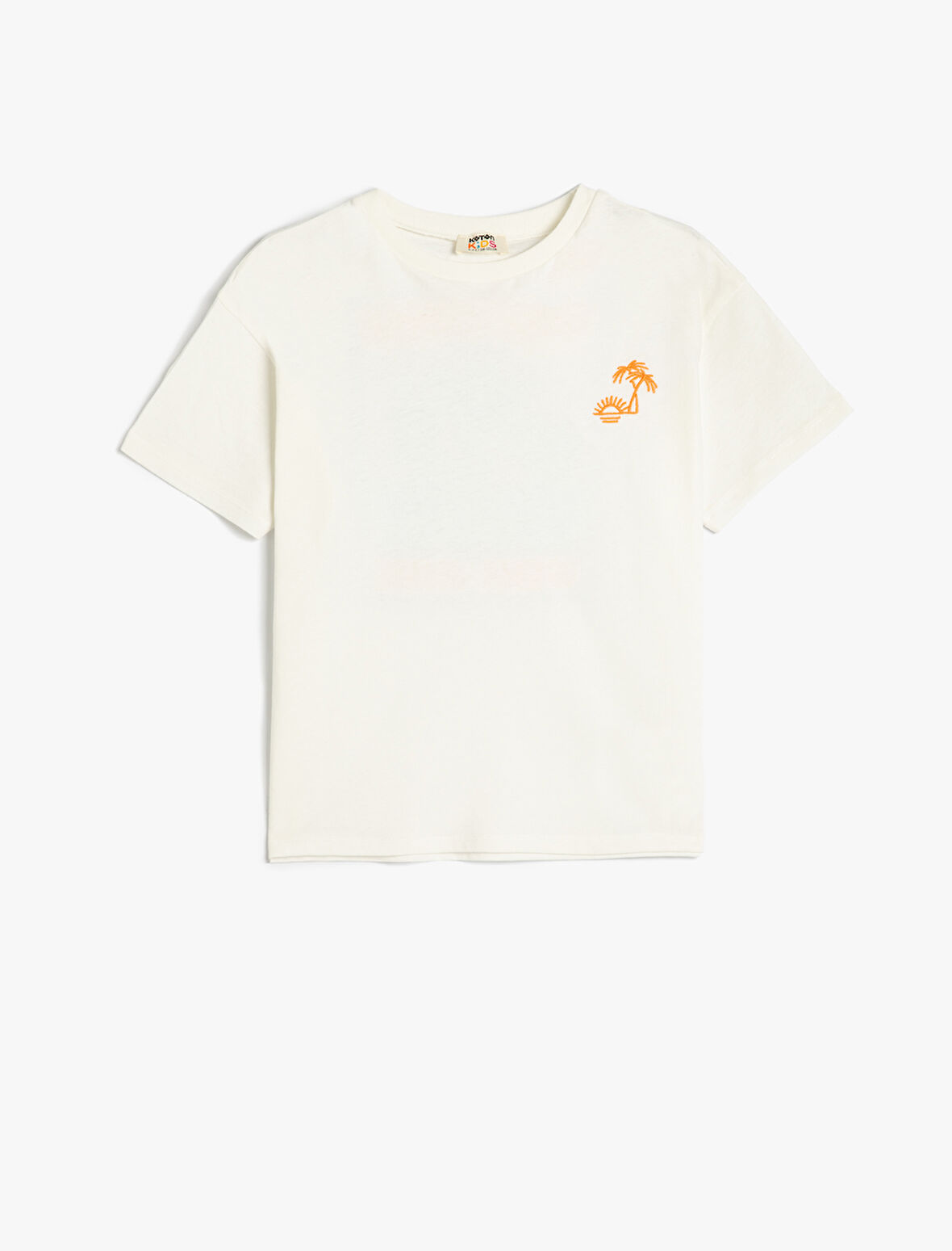 Pamuklu Nakış Detaylı Slogan Baskılı Oversize Kısa Kollu Tişört