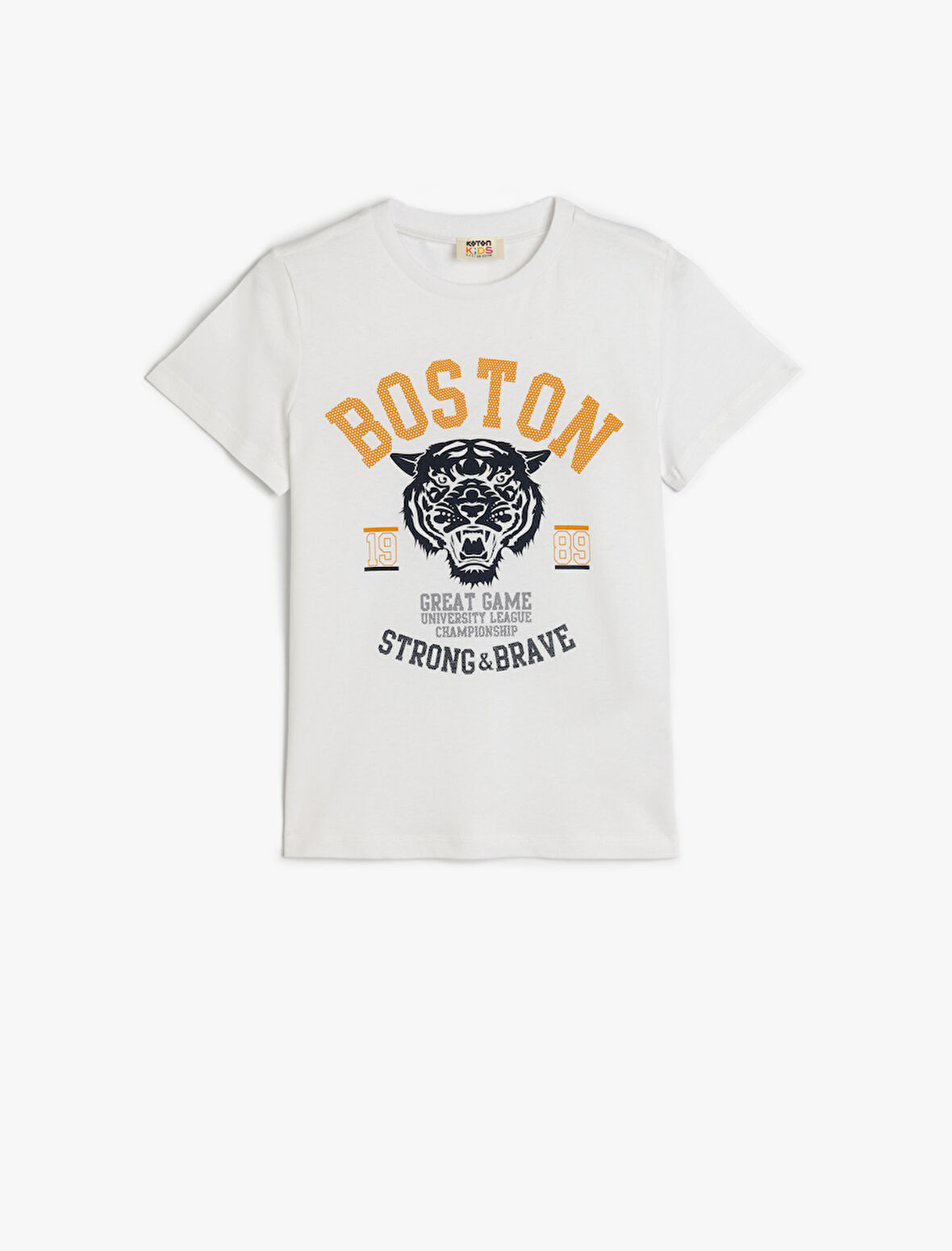 Tişört Kaplan Baskılı Kısa Kollu Bisiklet Yaka Pamuklu