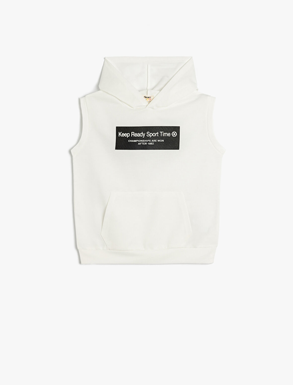 Oversize Kapşonlu Sweatshirt Kolsuz Slogan Baskılı Kanguru Cepli