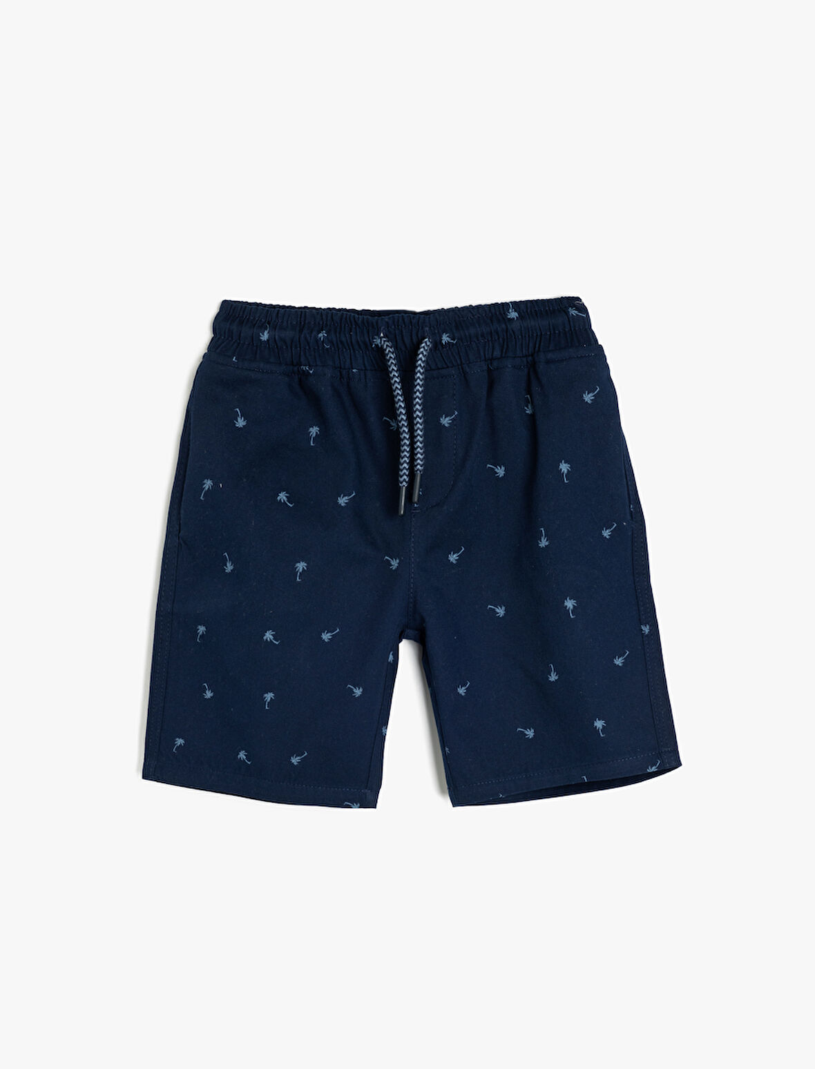 Beli Bağcıklı Baskılı Palmiye Pamuklu Bermuda Şort