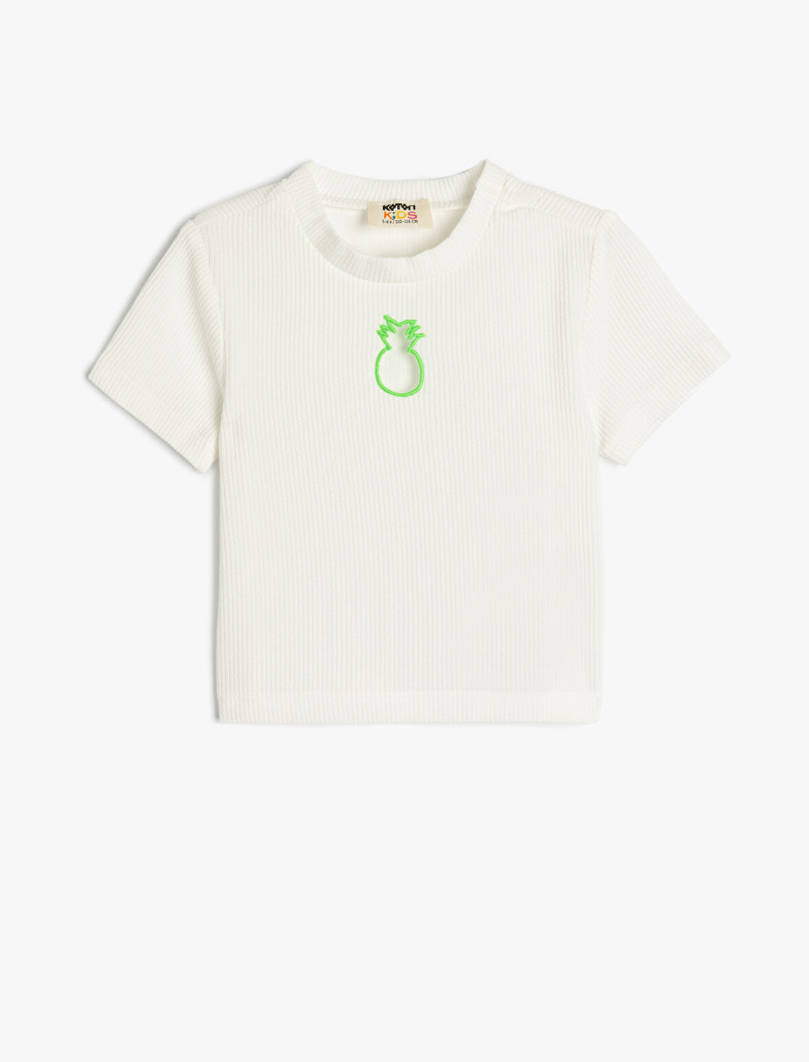 Bisiklet Yaka Kısa Kollu Ananas Pencere Detaylı Crop Tişört