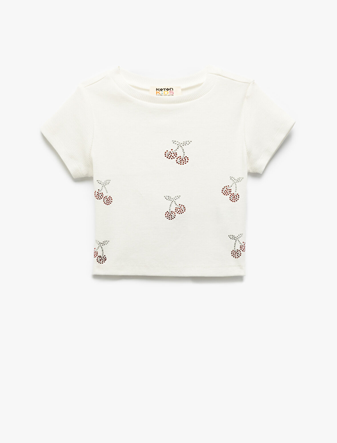 Pamuklu Kiraz Baskılı Bisiklet Yaka Kısa Kollu Tişört