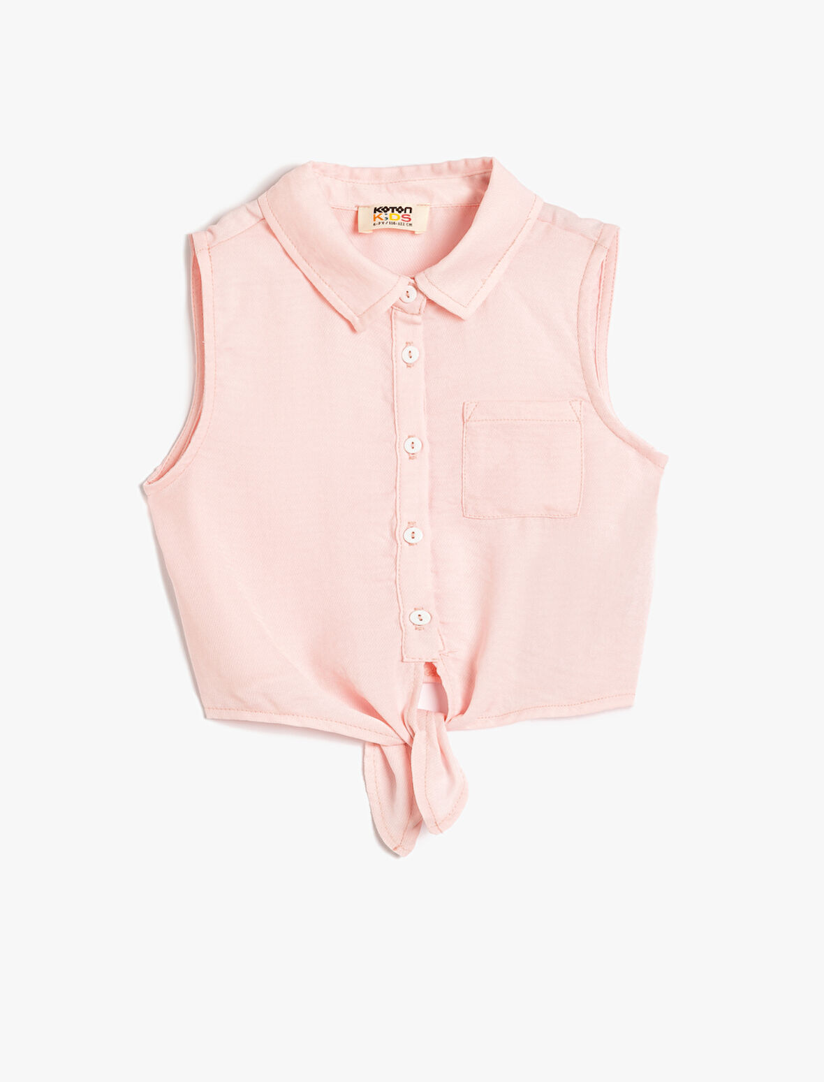 Crop Gömlek Kolsuz Cep Detaylı Belden Bağlamalı 