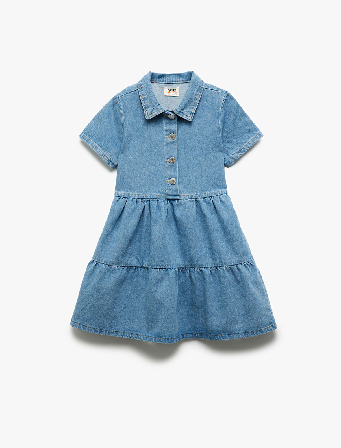 Pamuklu Kısa Kollu Gömlek Yaka Denim Elbise