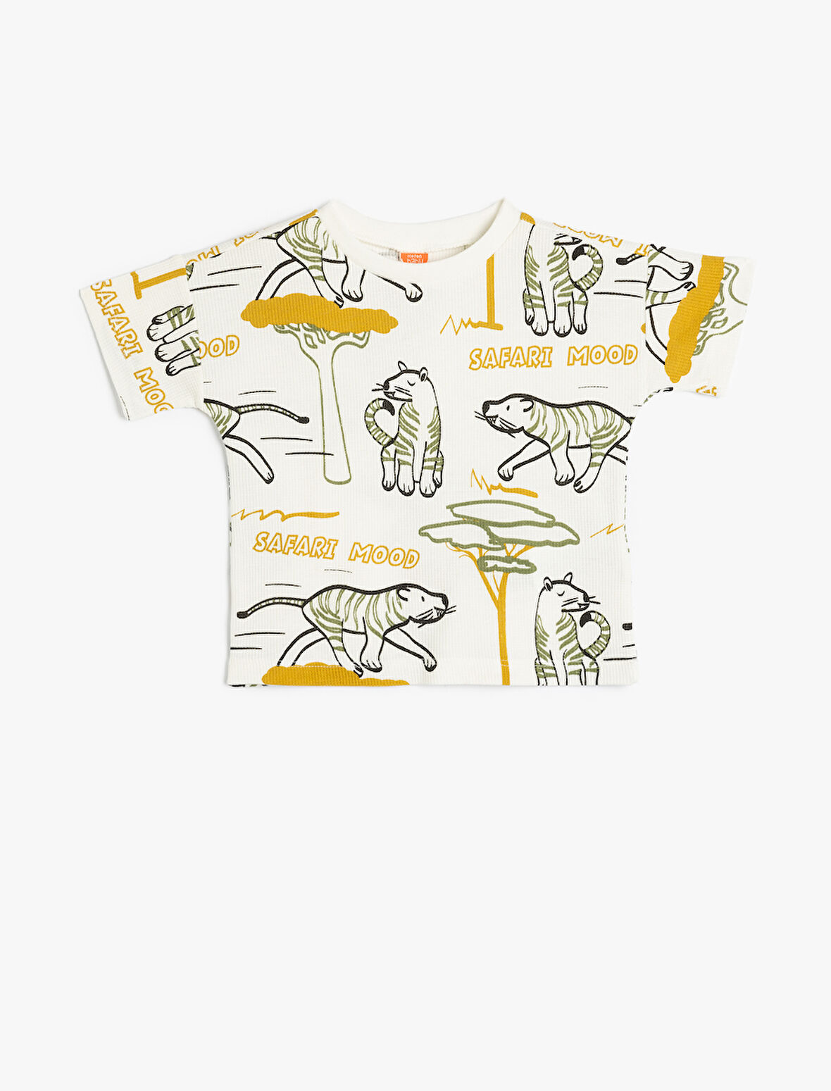 Tişört Kaplan Baskılı Kısa Kollu Bisiklet Yaka Pamuklu