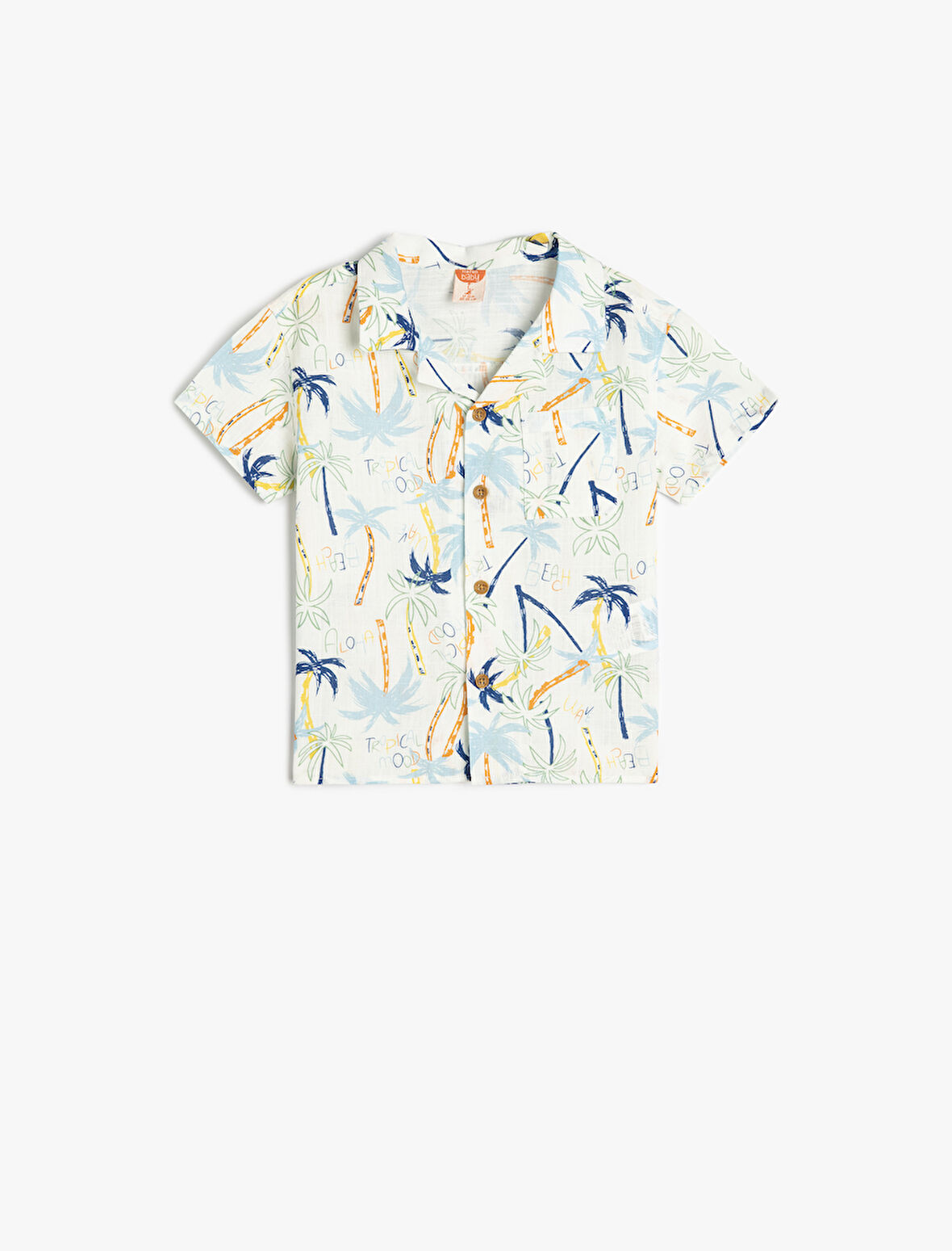 Palmiye Baskılı Düğmeli Pamuklu Kısa Kollu Gömlek
