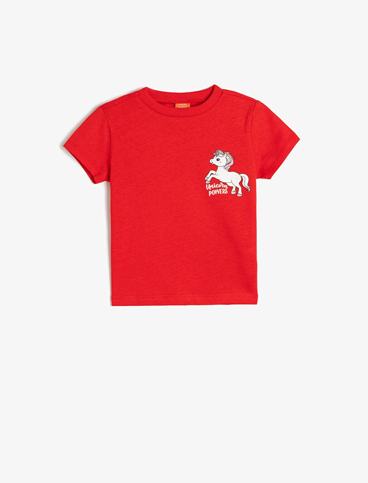 Pamuklu Kısa Kollu Unicorn Baskılı Bisiklet Yaka Tişört