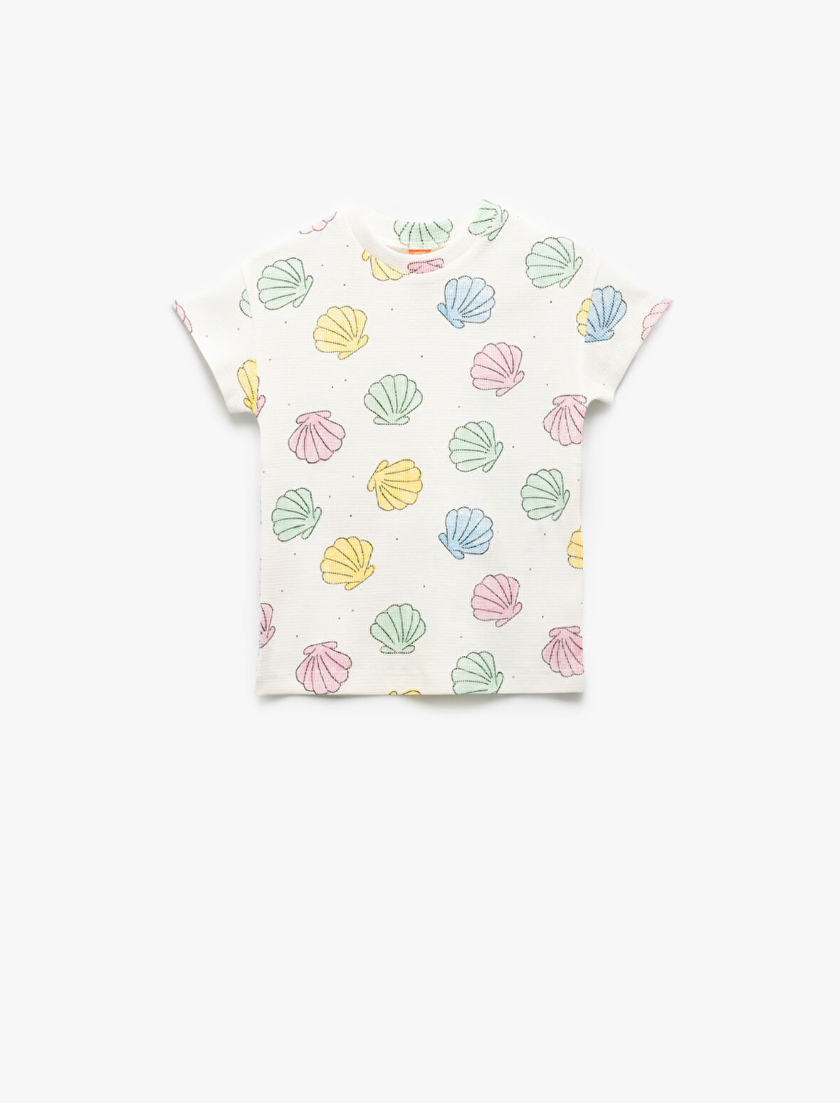 Pamuklu Deniz Kabuğu Desenli Bisiklet Yaka Kısa Kollu Tişört