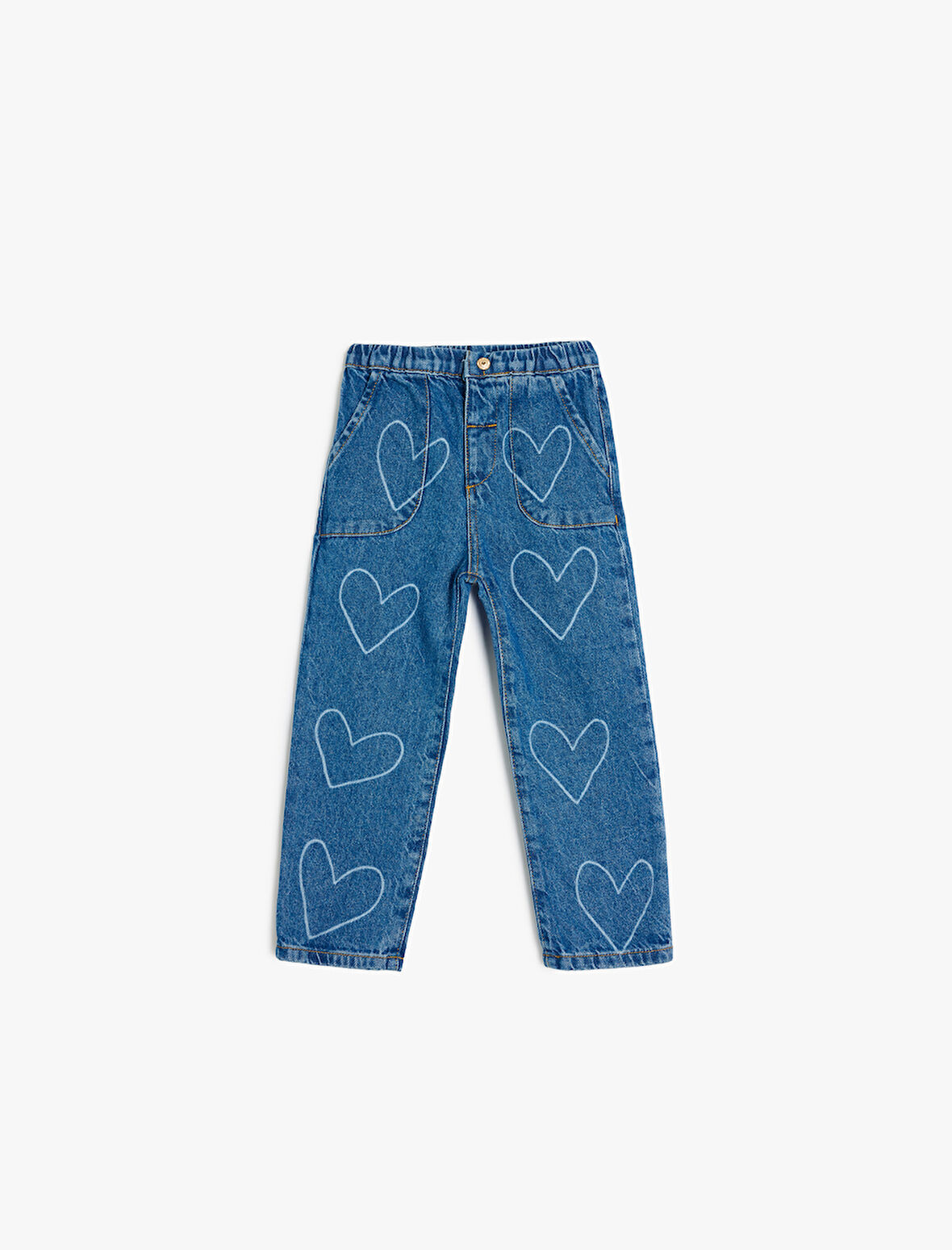 Kalp Desenli Cep Detaylı Pamuklu Denim Pantolon