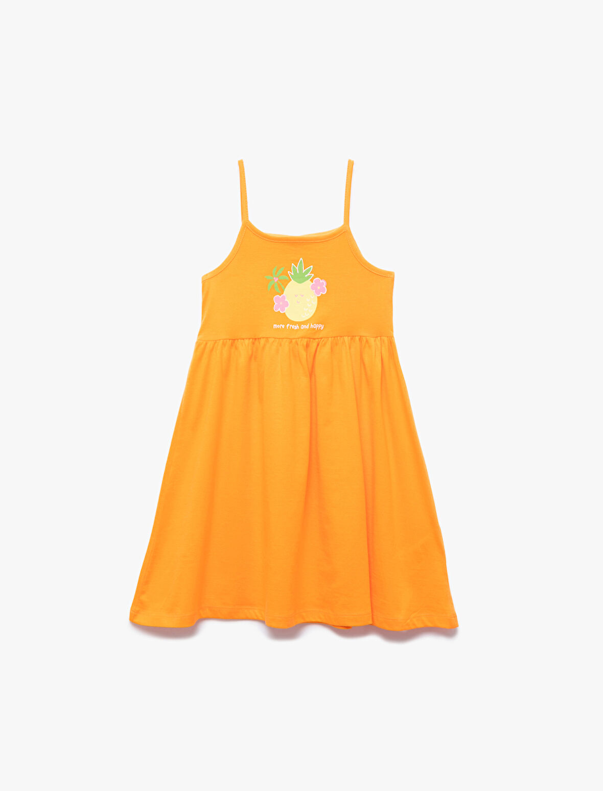 Pamuklu Ananas Baskılı Askılı Elbise