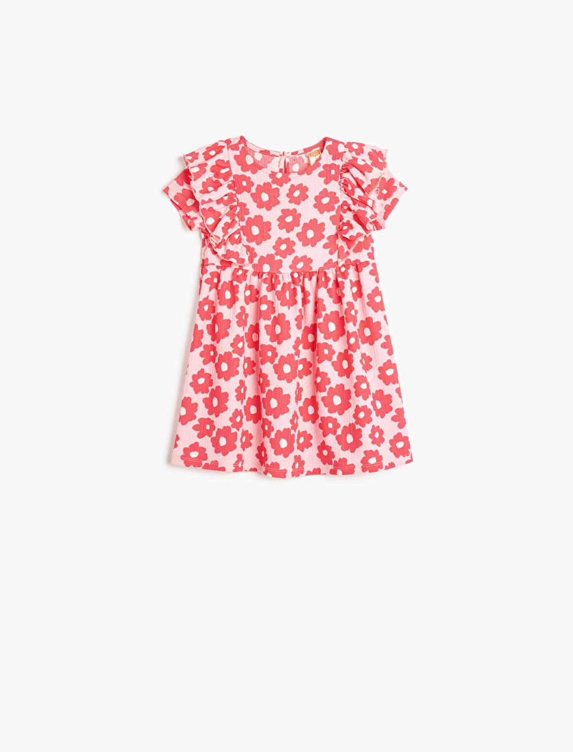 Fırfırlı Kısa Kollu Bisiklet Yaka A Kesim Çiçek Desenli Elbise