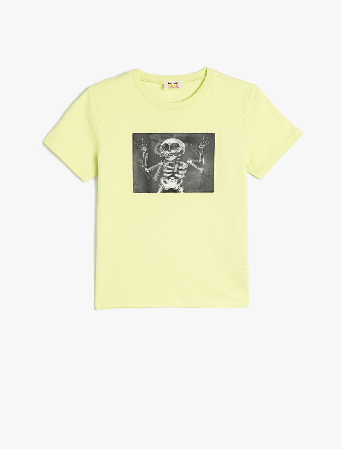 İskelet Baskılı Bisiklet Yaka Pamuklu Kısa Kollu Tişört