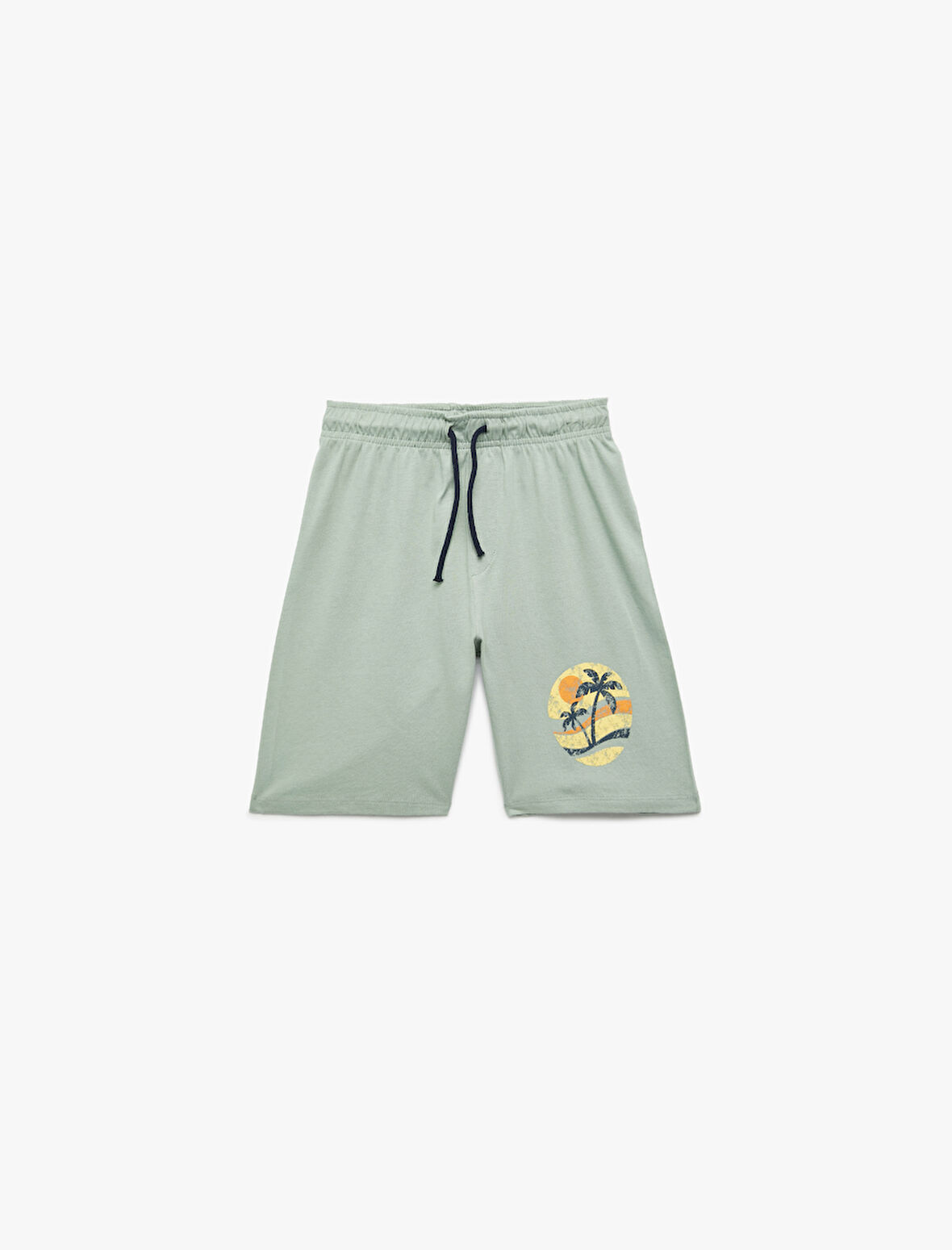 Palmiye Baskılı Beli Bağlamalı Pamuklu Bermuda Şort