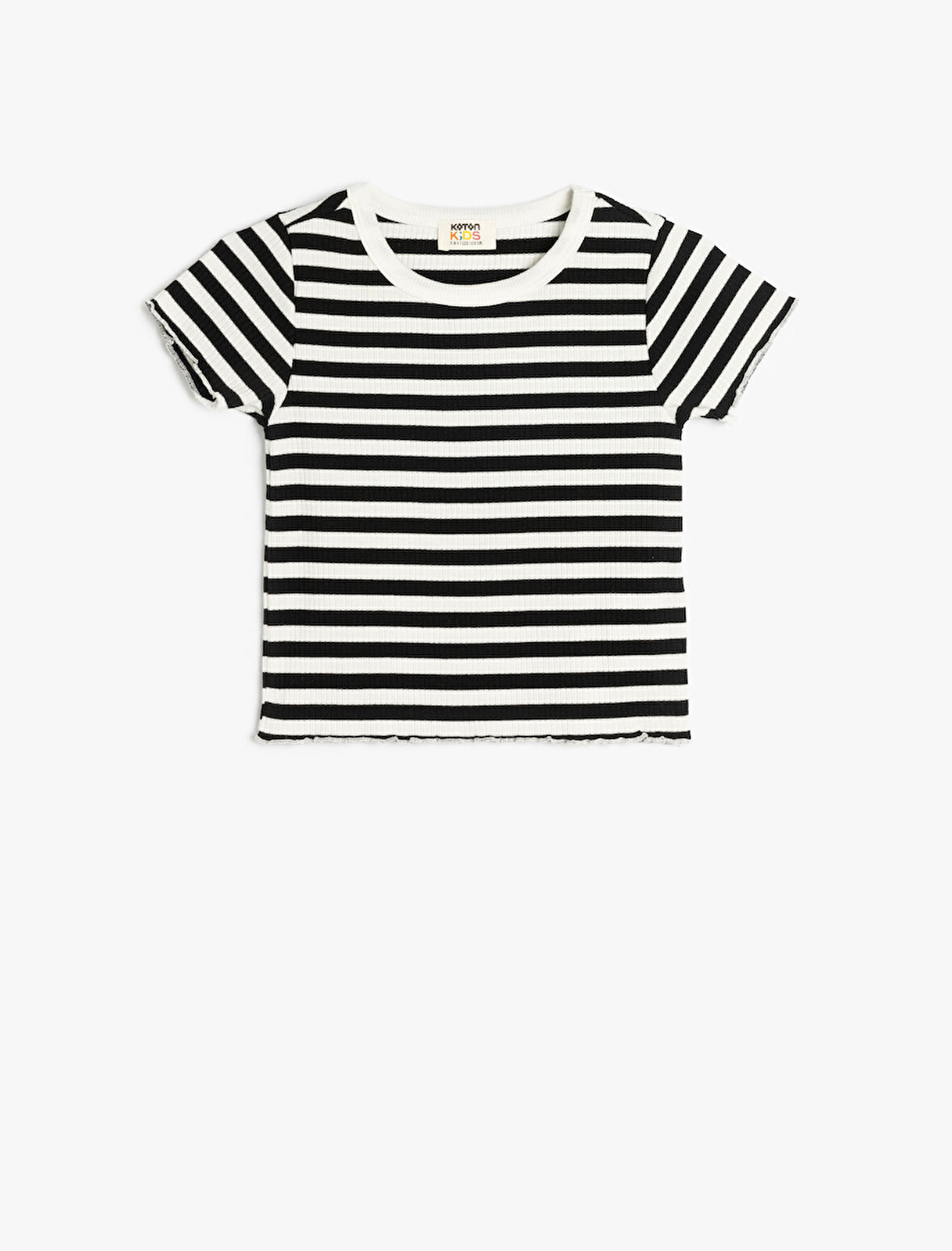 Kısa Kollu Bisiklet Yaka Çizgili Crop Tişört