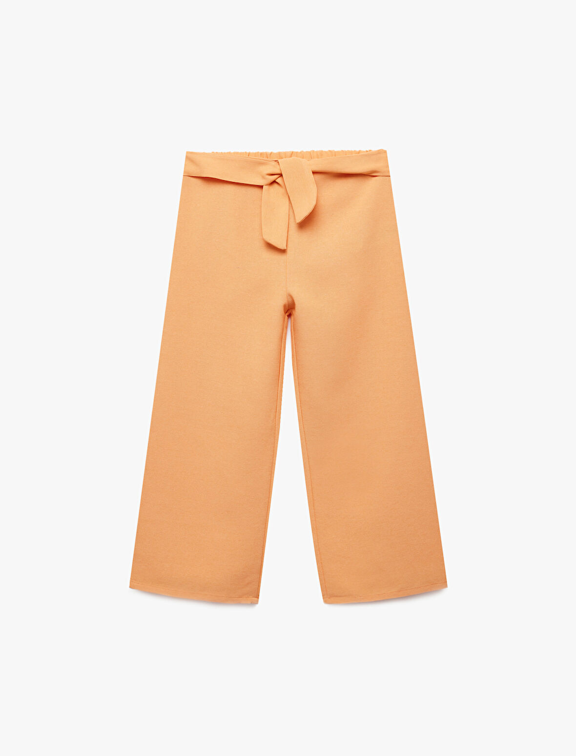 Bağlamalı Kemer Detaylı Keten Karışımlı Bol Paça Pantolon