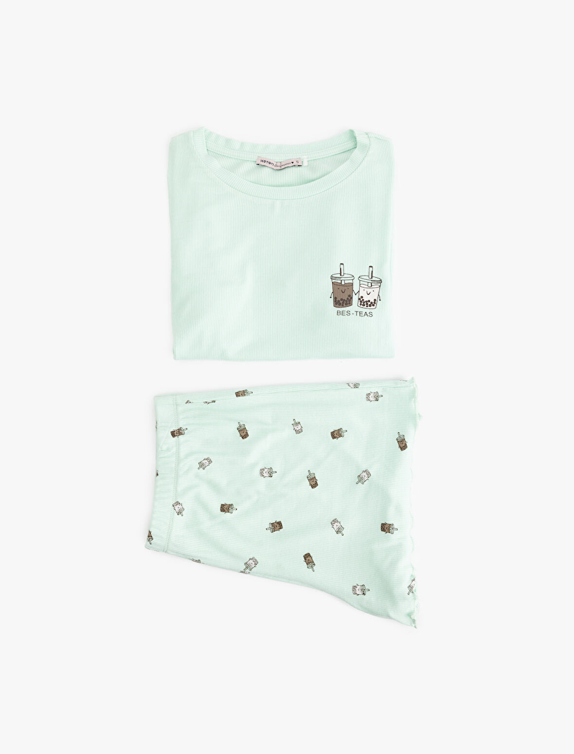 Kaşkorse Viskon Kumaş Kısa Kollu Baskılı Şortlu Pijama Takımı
