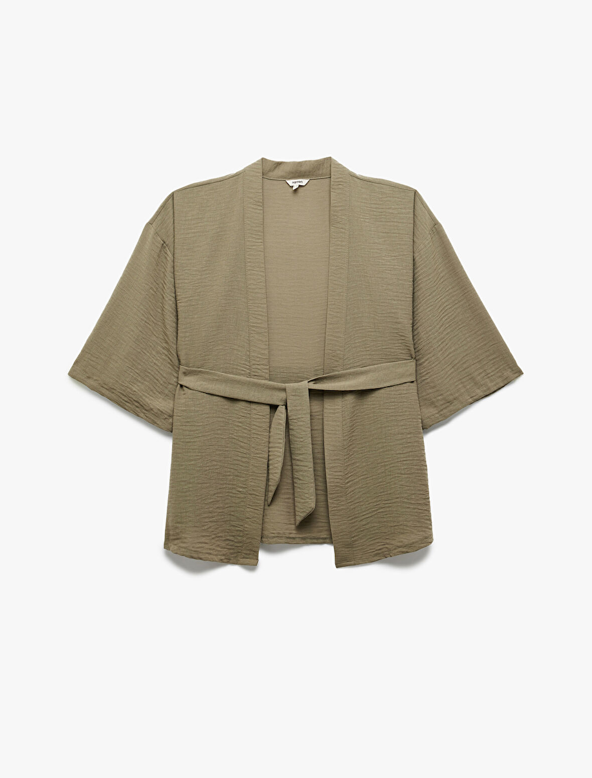 Kruvaze Beli Bağcıklı Kısa Geniş Kollu Kimono