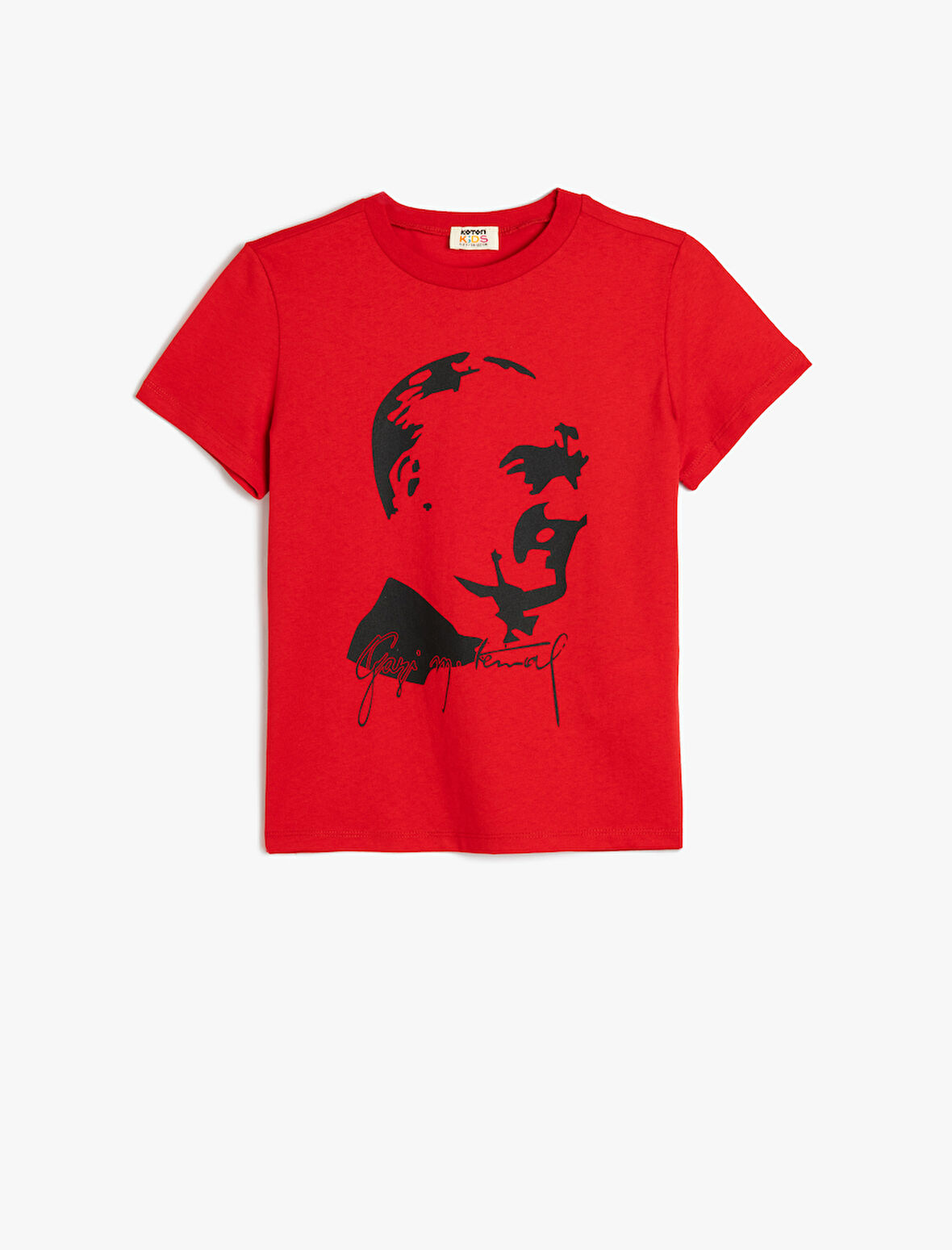 Atatürk Baskılı Bisiklet Yaka Kısa Kollu Pamuklu Tişört