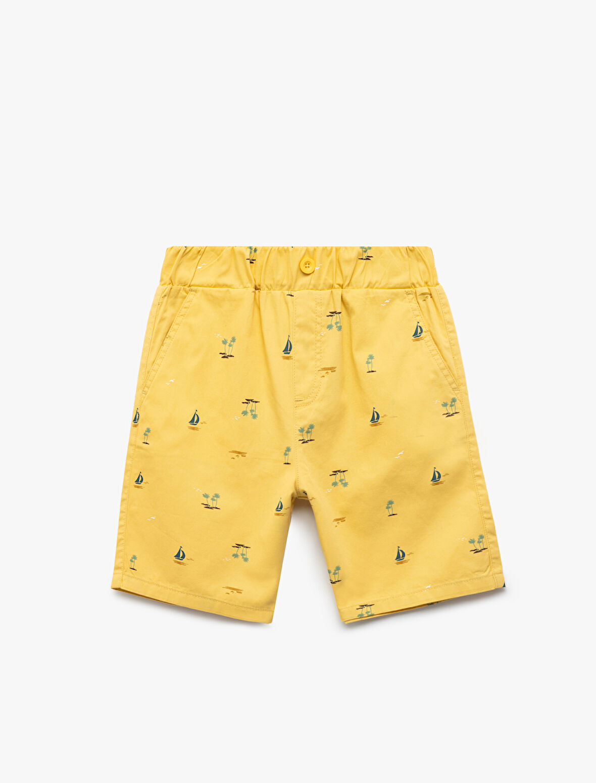 Cepli Gabardin Beli Lastikli Denizci Temalı Baskılı Şort