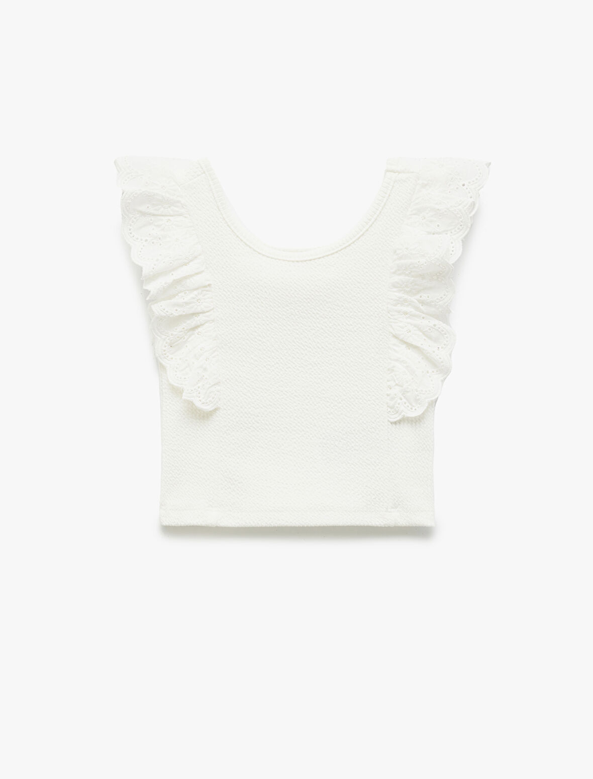 Brodeli Yuvarlak Yaka Kolsuz Fırfırlı Crop Atlet