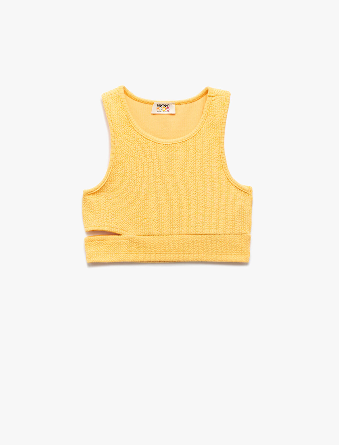 Pencere Detaylı Slim Fit Bürümcük Kolsuz Bisiklet Yaka Crop Atlet