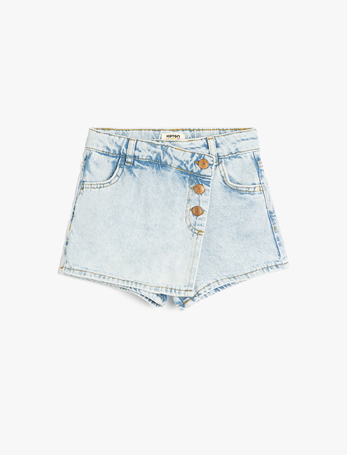 Pamuklu Düğme Detaylı Kruvaze Denim Şort Etek