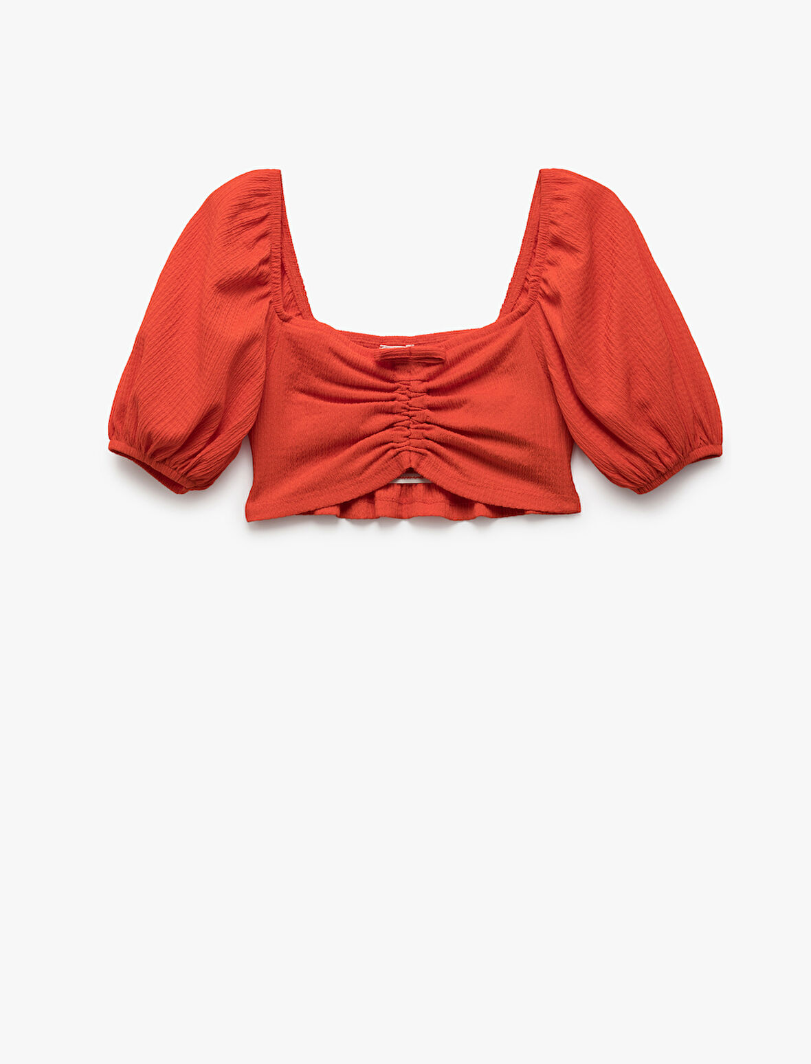 Kare Yaka Gipe Detaylı Balon Kollu Crop Bluz