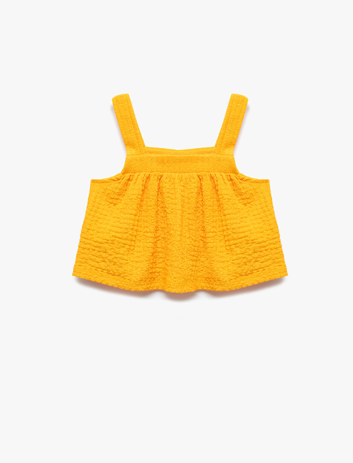 Kare Yaka Dokulu Askılı Crop Bluz