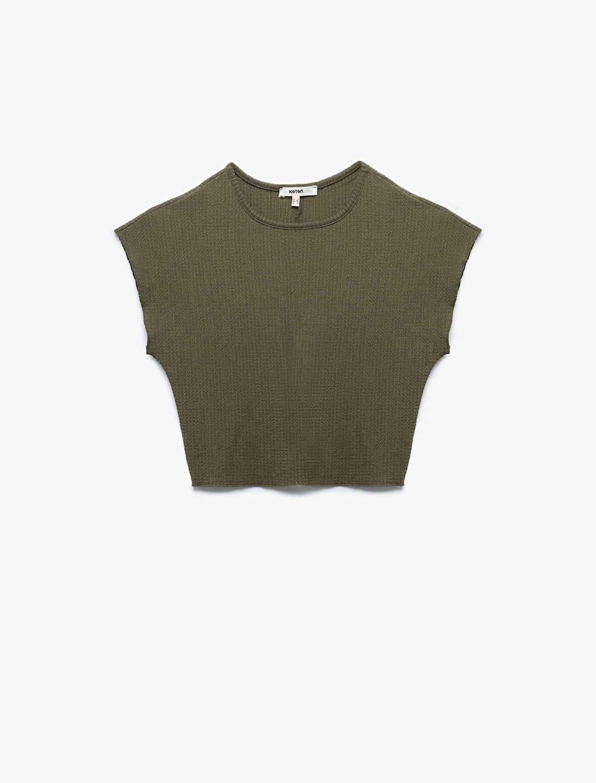 Dokulu Kap Kol Bisiklet Yaka Crop Tişört