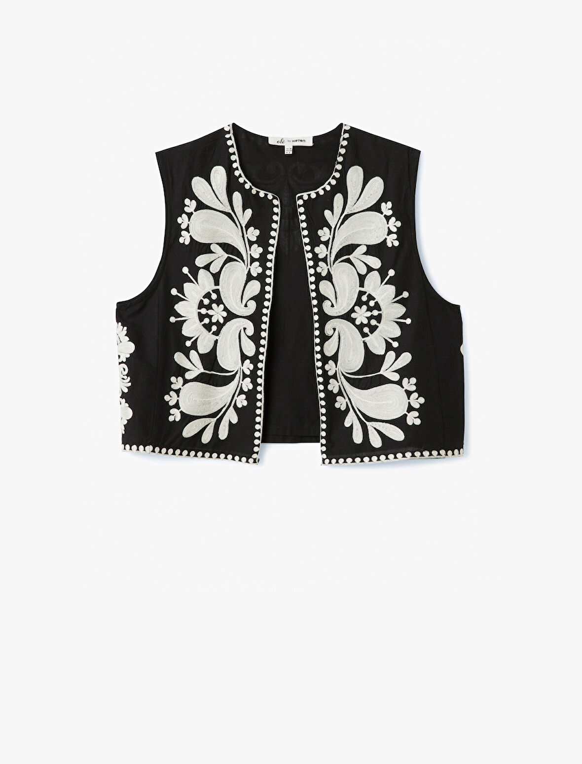 Aplike Nakışlı Bisiklet Yaka Kolsuz Crop Yelek