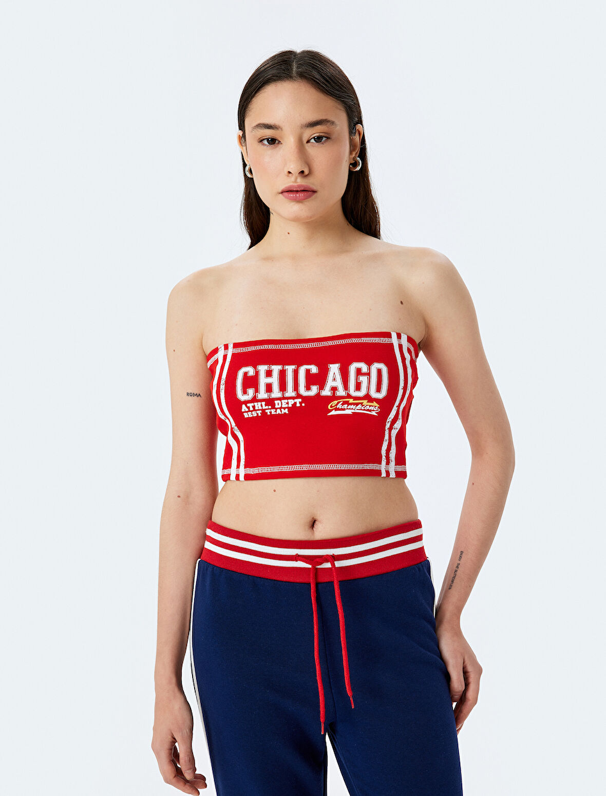 Slogan Baskılı Straplez Kolsuz Crop Atlet