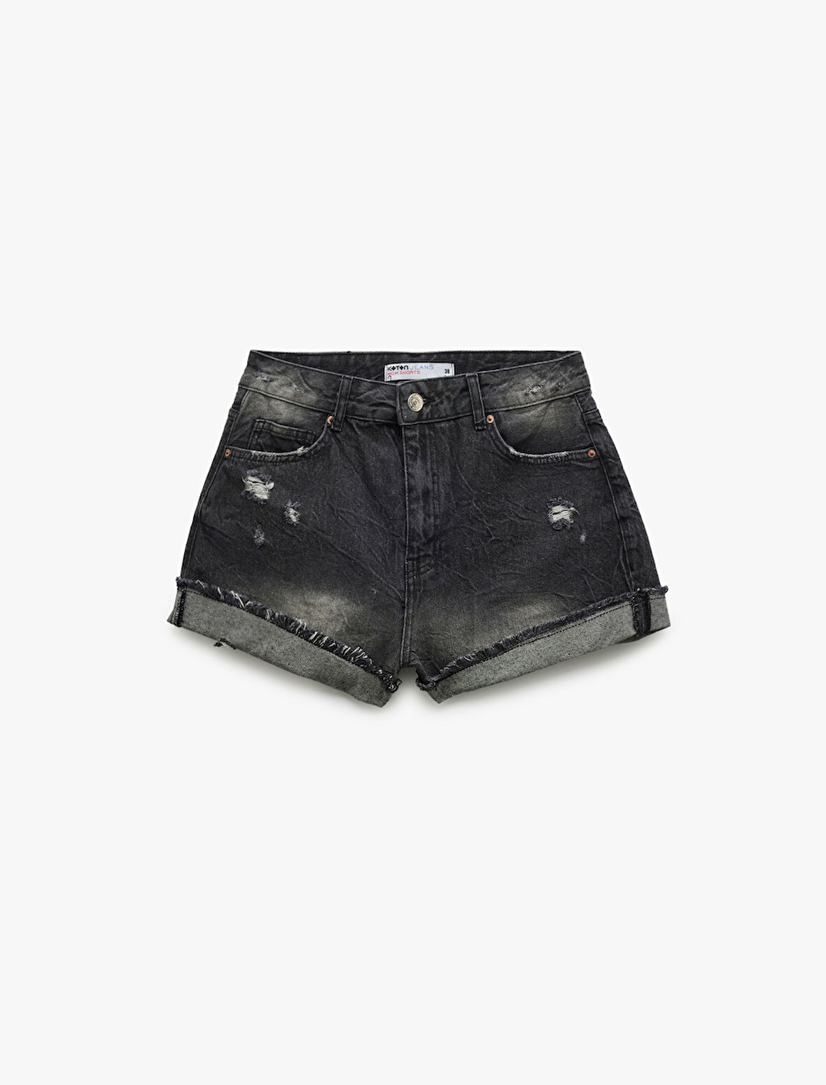 Pamuklu Rahat Kalıp Katlı Paça Yırtık Denim Şort