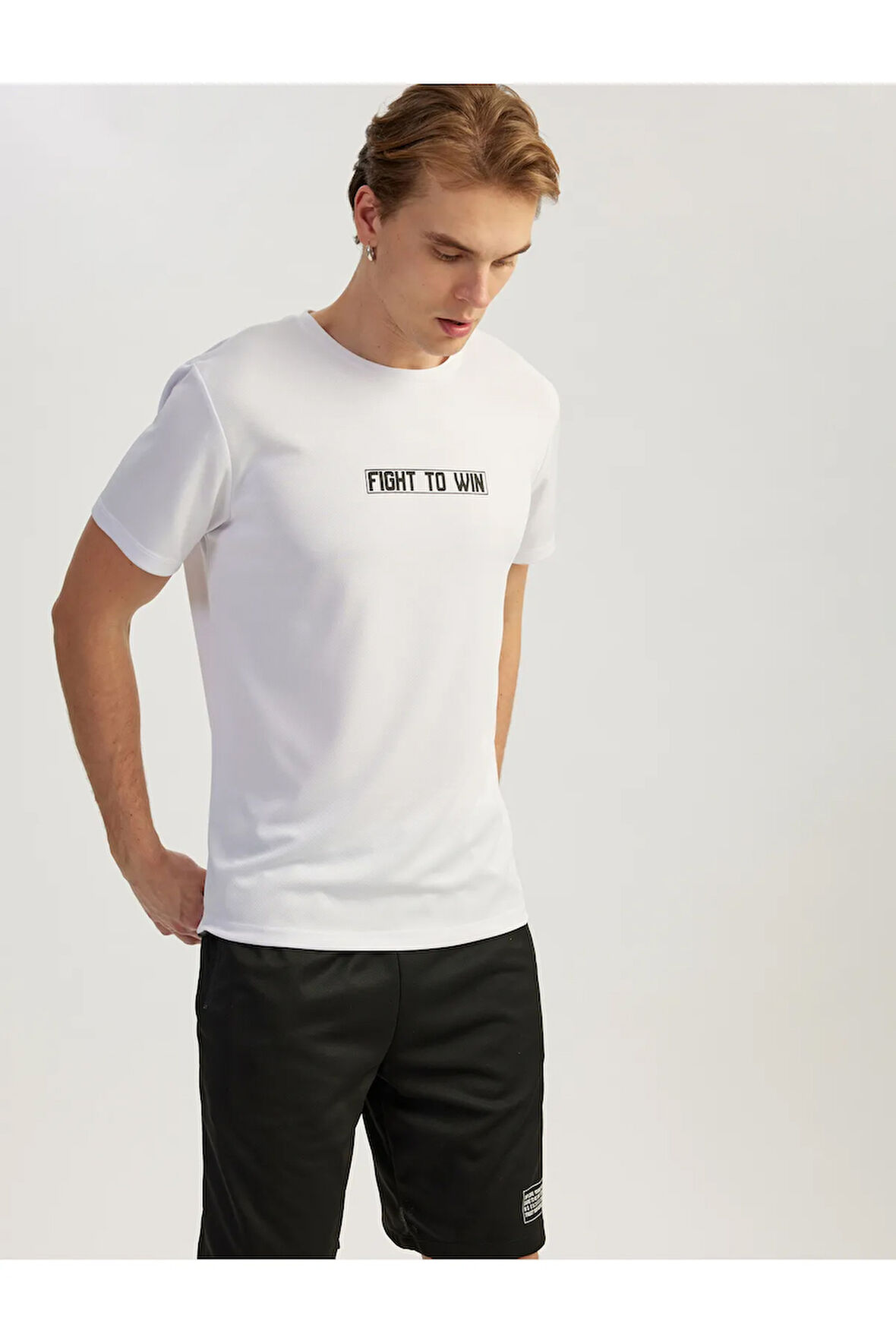 Kısa Kollu Bisiklet Yaka Slogan Baskılı Spor Tişört