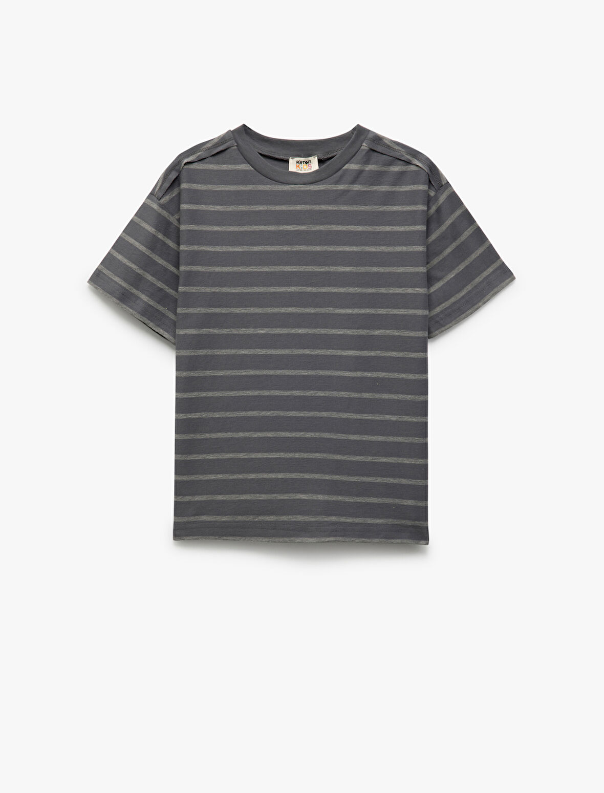 Pamuklu Bisiklet Yaka Kısa Kollu Oversize Çizgili Tişört