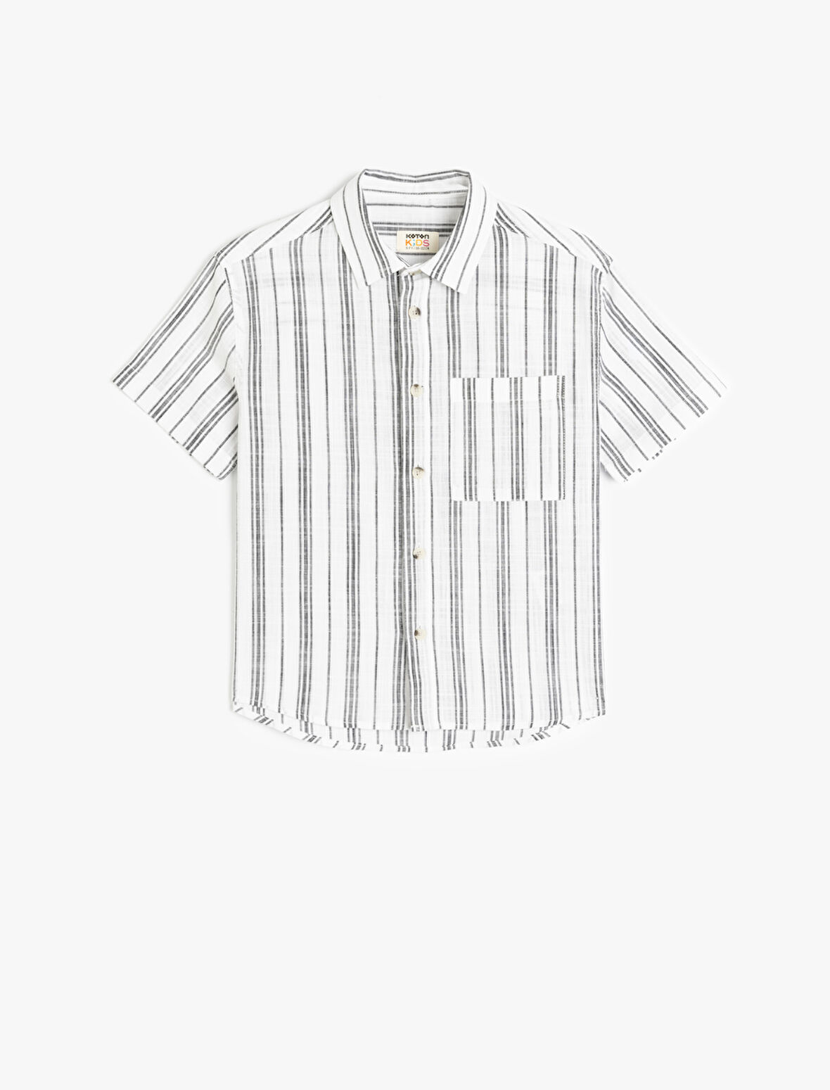 Kısa Kollu Tek Cepli Düğme Detaylı Pamuklu Çizgili Gömlek