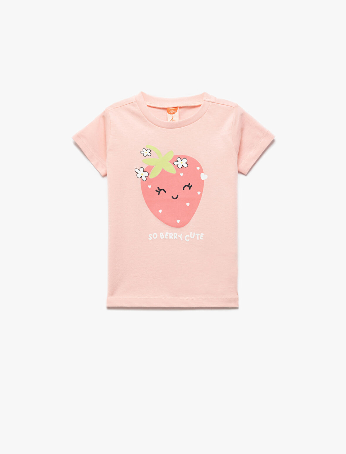 Pamuklu Kısa Kollu Skinny Fit Bisiklet Yaka Çilek Baskılı Tişört