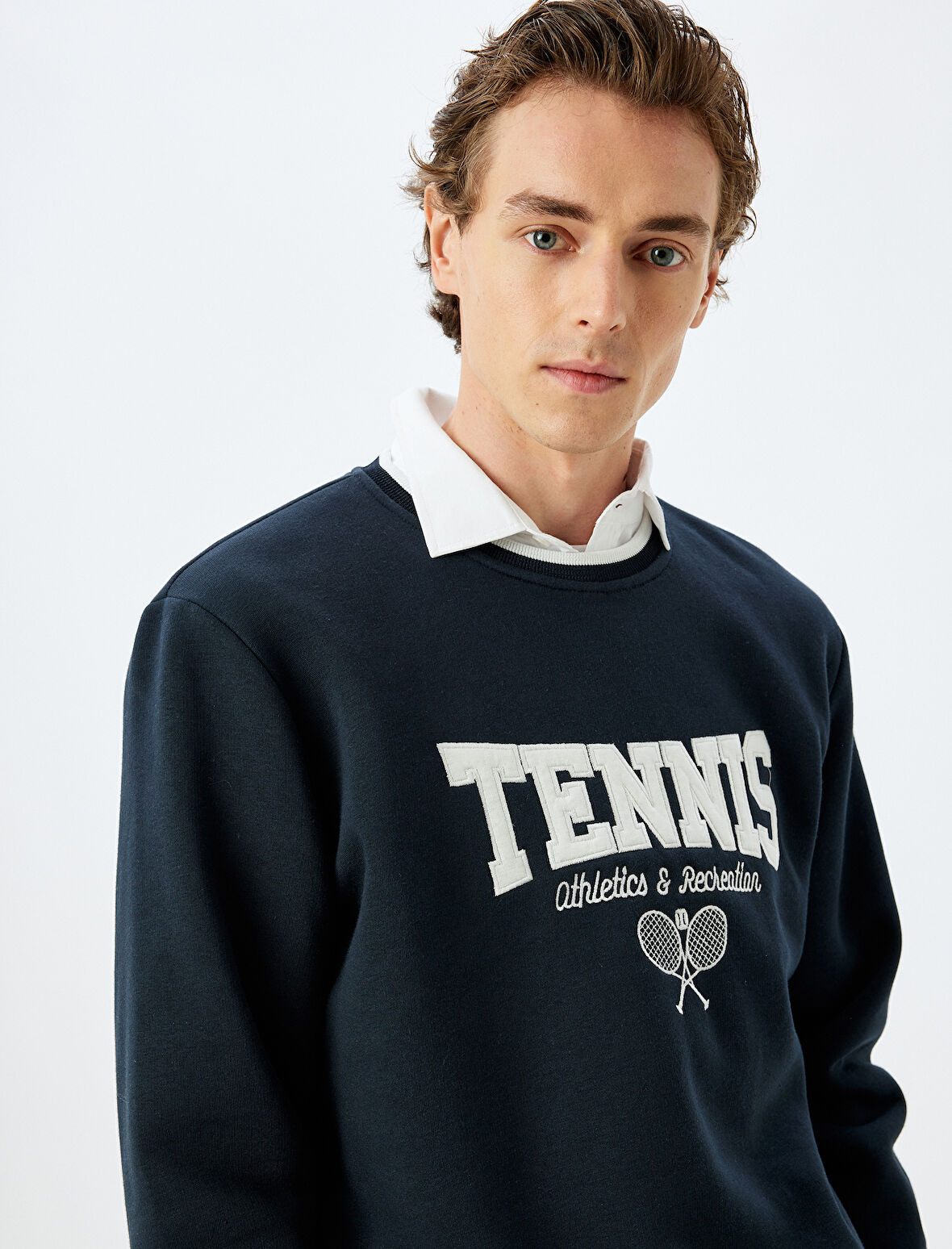 Bisiklet Yaka Şardonlu Pamuk Karışımlı Slogan İşlemeli Sweatshirt