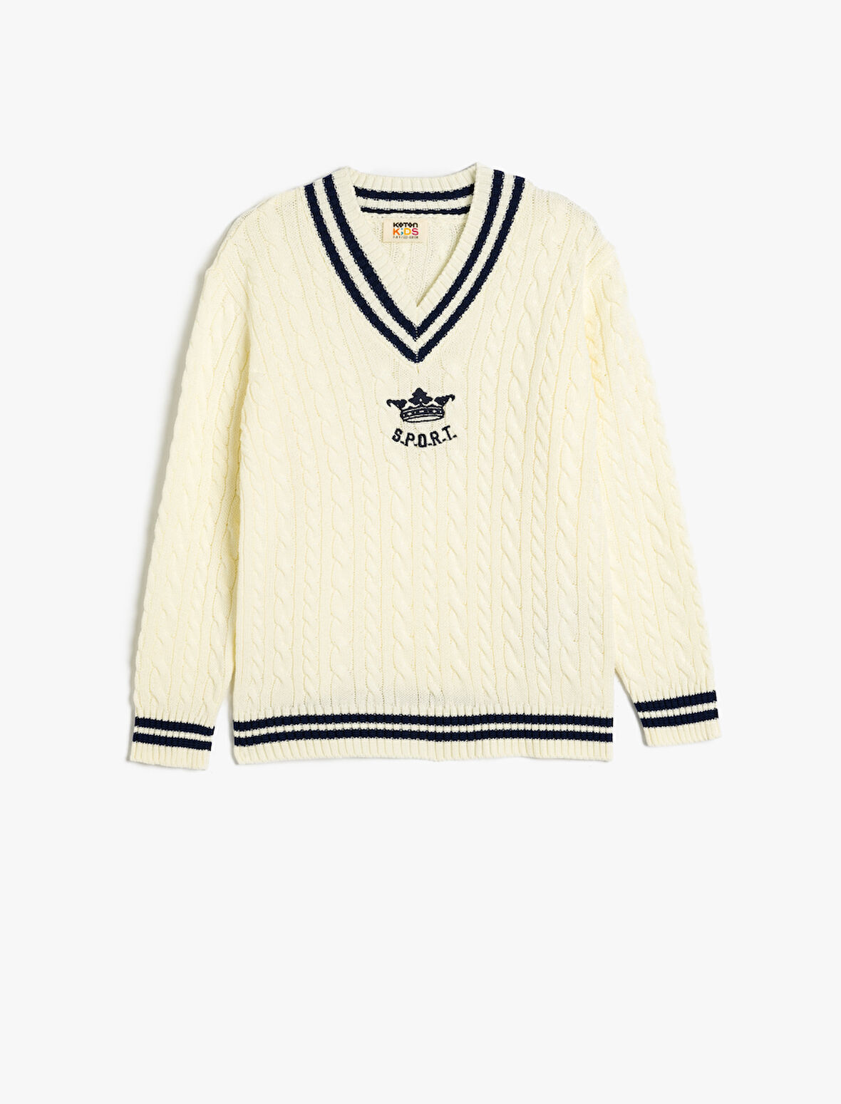 Triko Kazak Örgü Detaylı V Yaka Uzun Kollu 