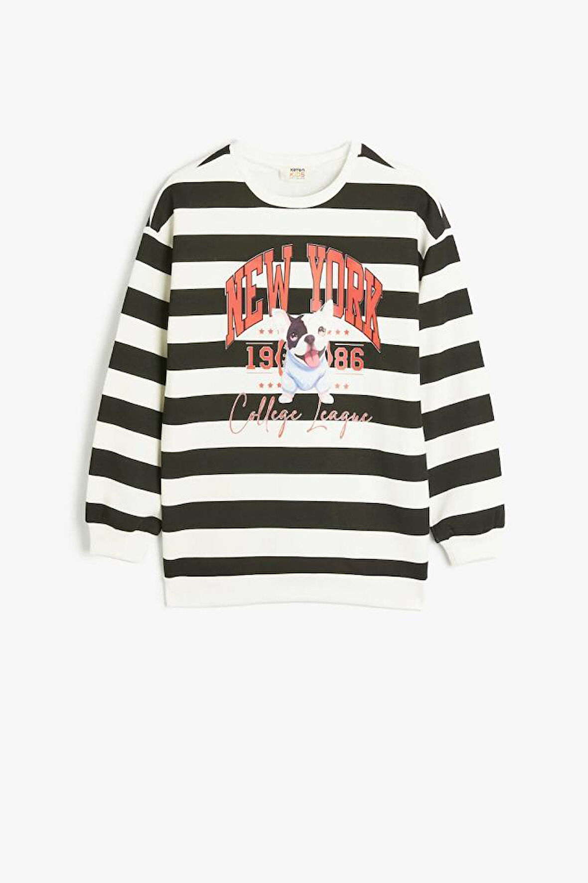 Koton Kız Çocuk Sweatshirt Köpek Baskılı Bisiklet Yaka Uzun Kollu Şardonlu