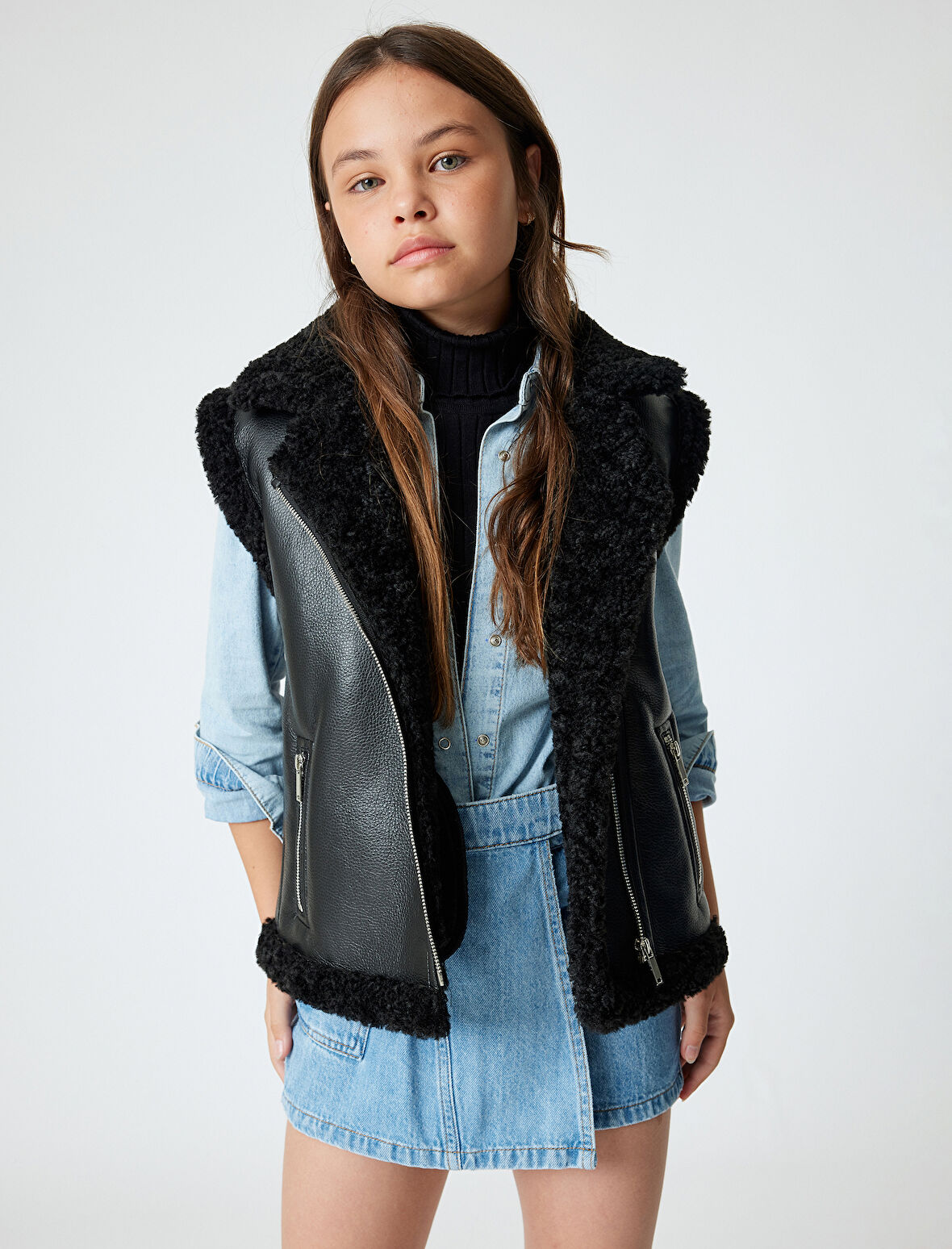 Kot Şort Etek Kruvaze Cepli Pamuklu