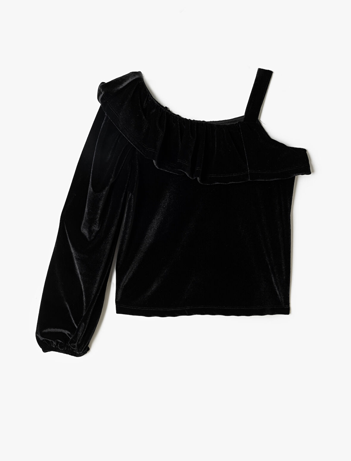 Kadife Bluz Tek Omuz Askılı Fırfır Detaylı 