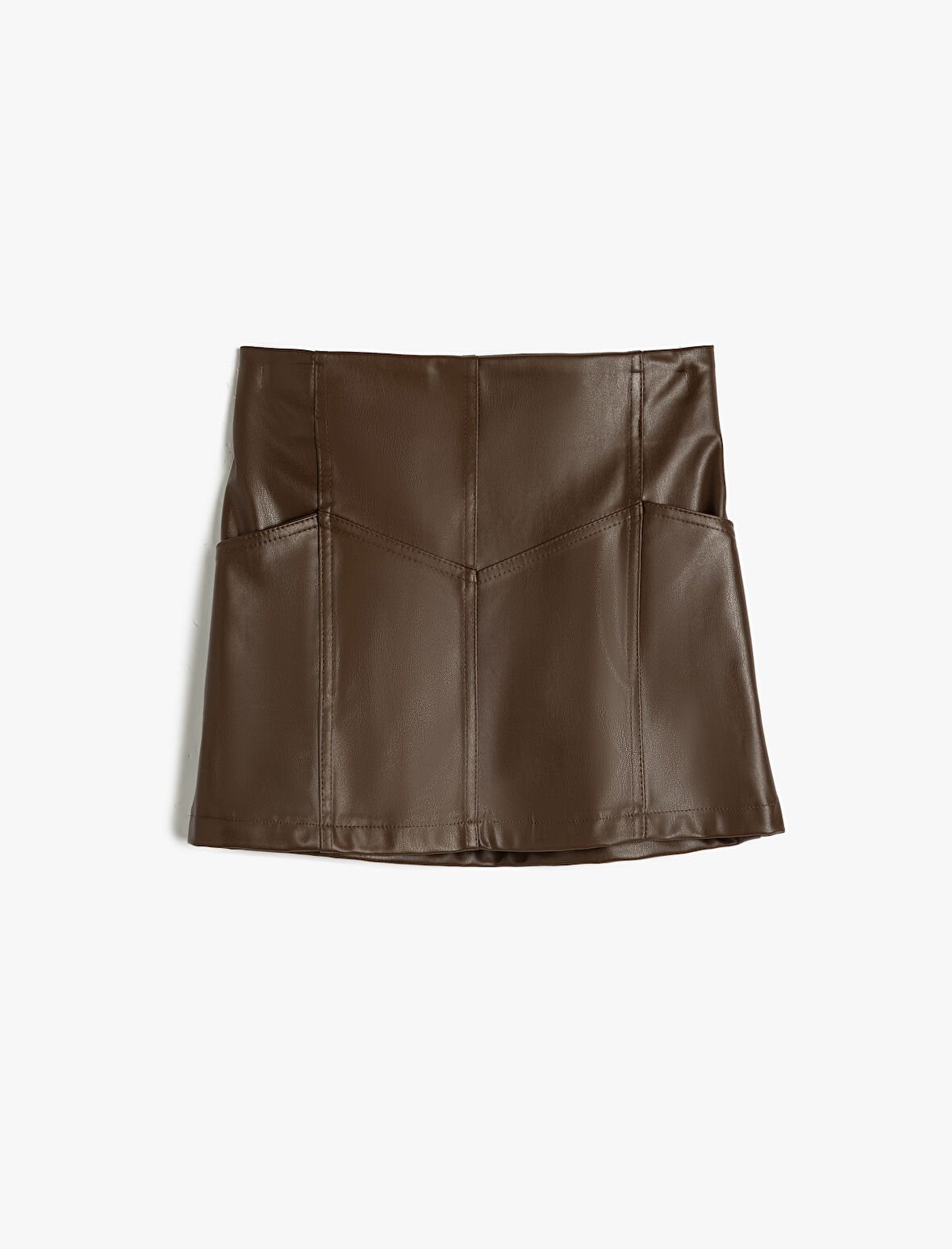 Etek Suni Deri Görünümlü Cep Detaylı Düşük Bel 