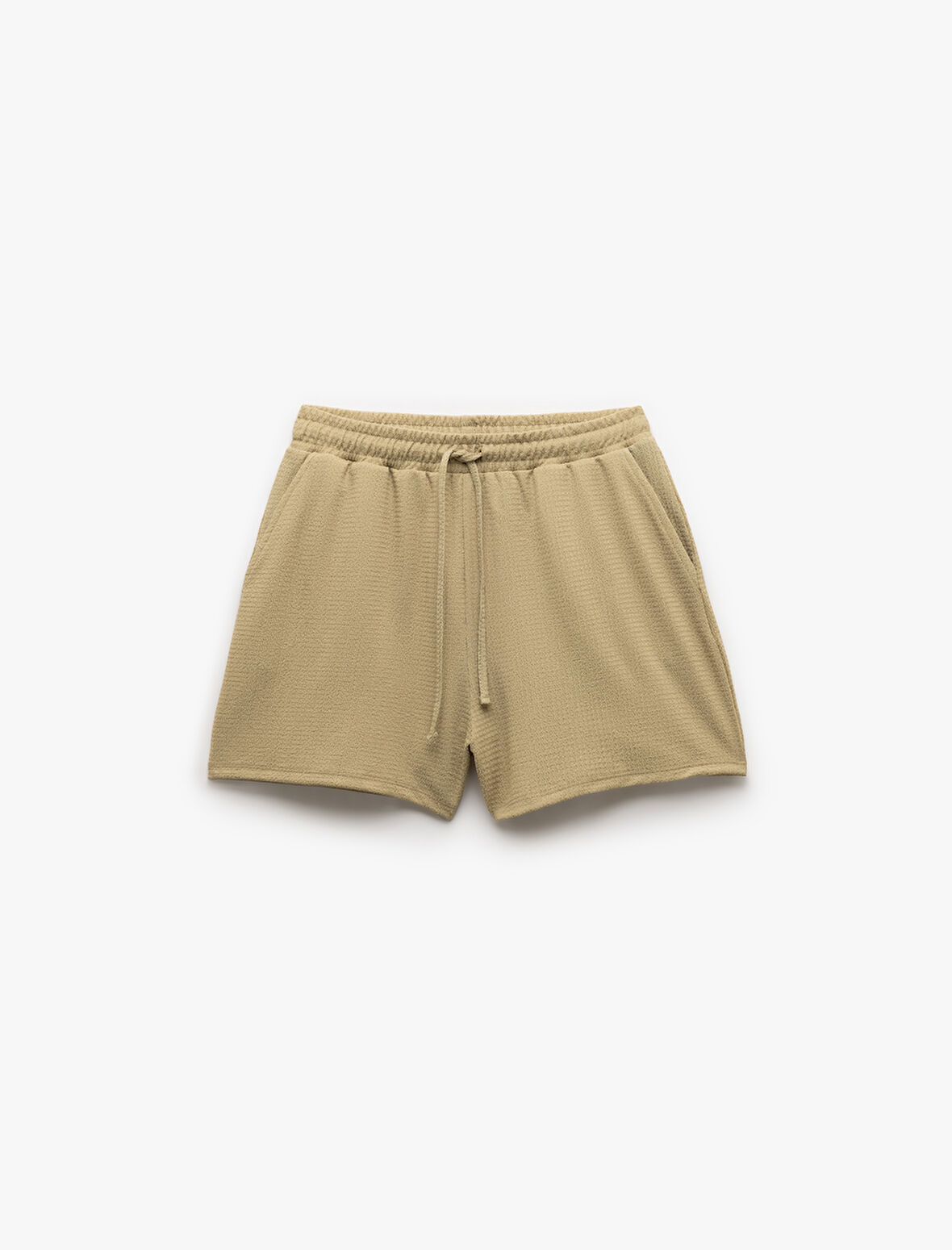 Beli Bağlamalı Bürümcük Kumaş Dokulu Cepli Mini Şort