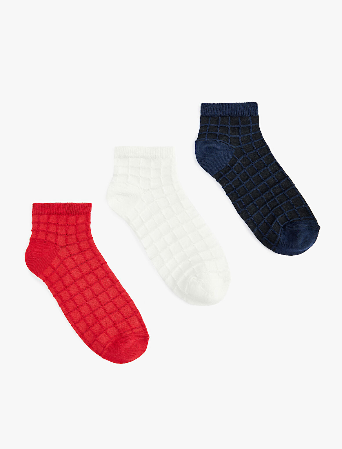 Pamuklu Kareli 3'lü Patik Çorap Seti