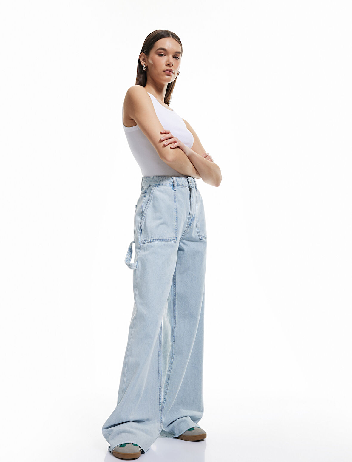 Kesik Paça Pamuklu Regular Fit Denim Pantolon - Wide Leg Jeans