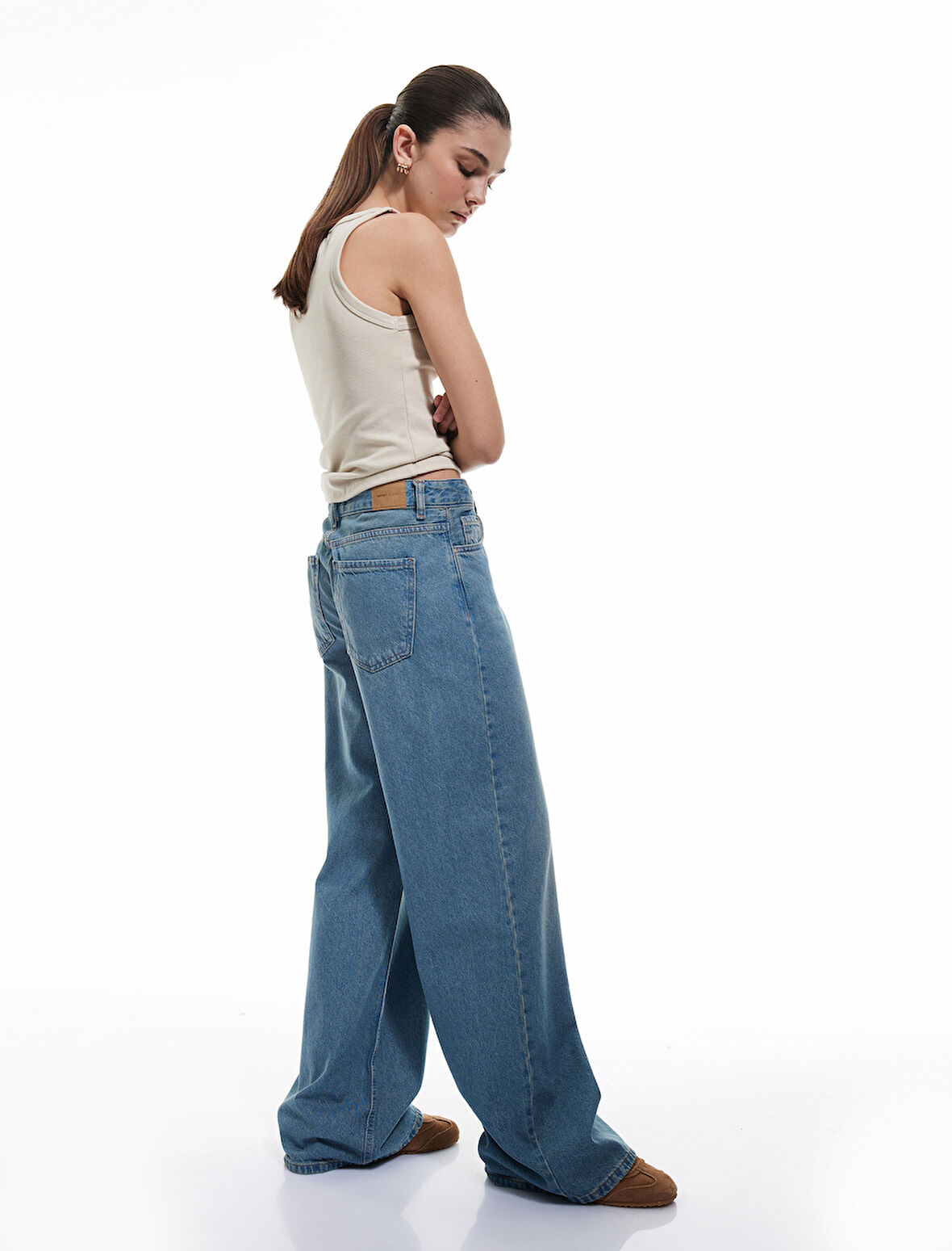 Pamuklu Bol Kesim Cepli Denim Pantolon - Loose Straight Fit Jean
